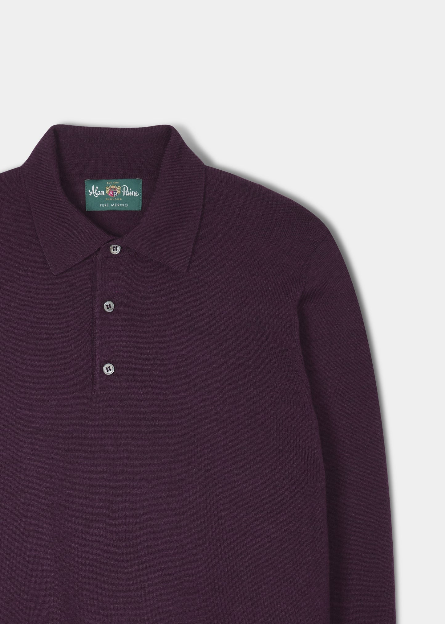 Hindhead Men's Merino Wool Polo Shirt in Black Grape - Regular Fit