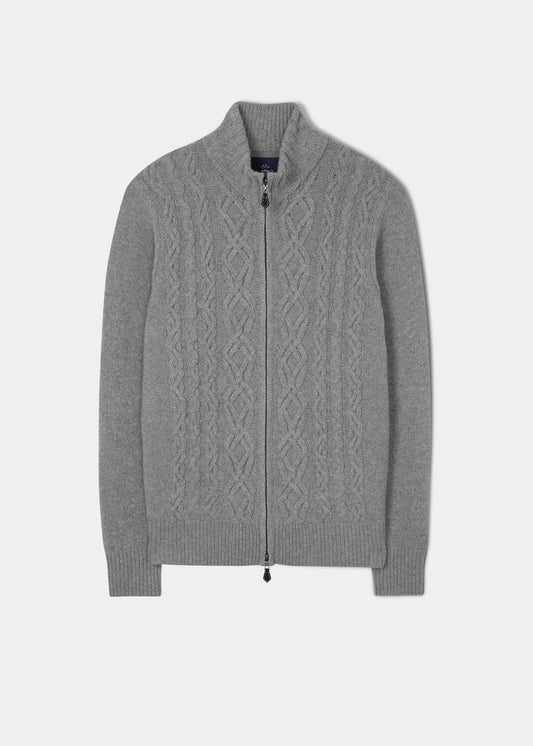 Men's Grey Zipped Jumper With Cable Front