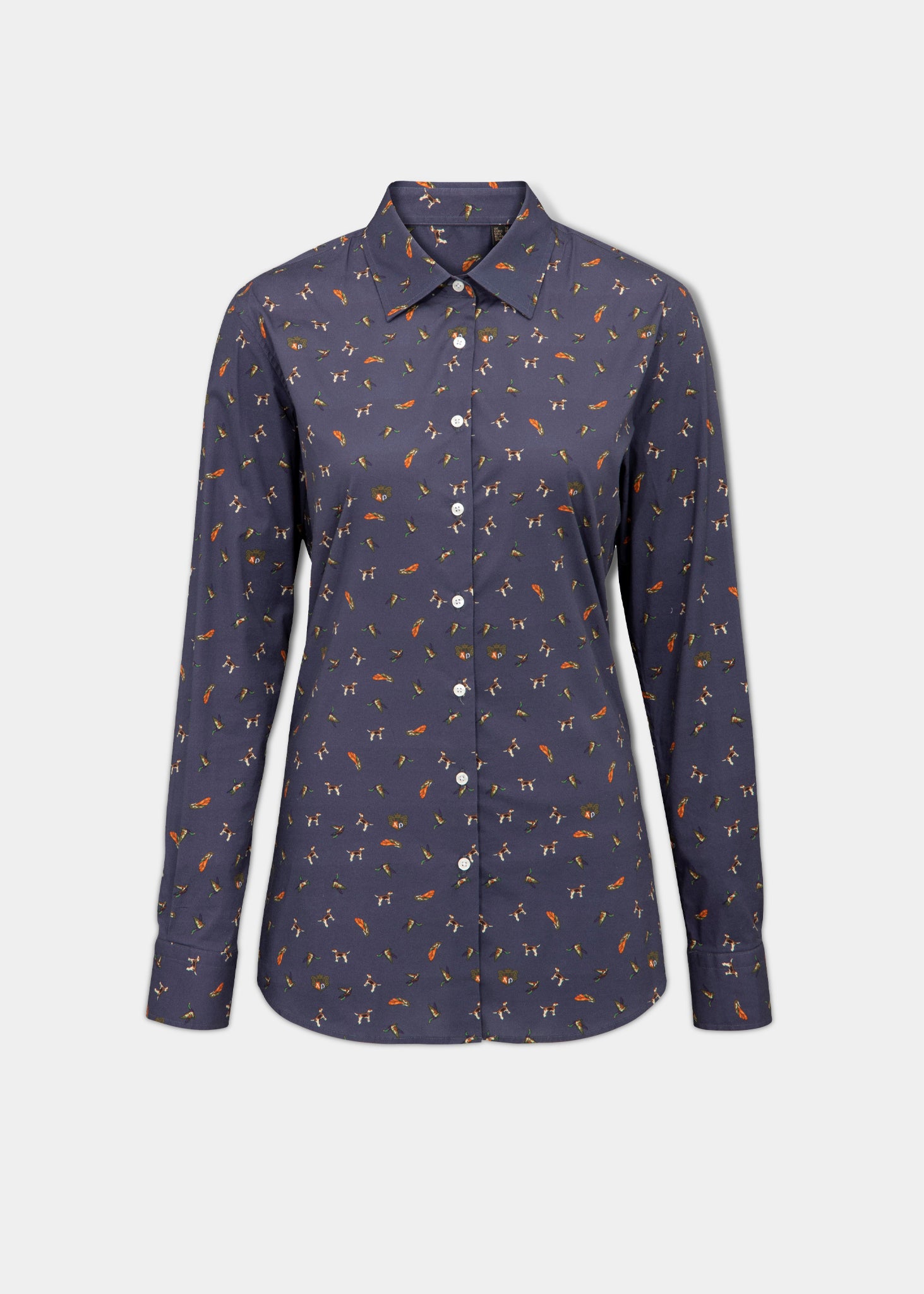 ladies-printed-cotton-shirt-navy-dog-duck-design
