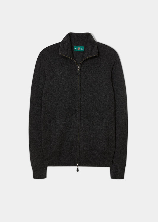Ballater Lambswool Front Zip Mock Neck Jumper In Charcoal - Regular Fit