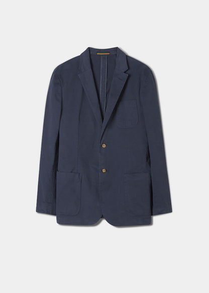 Navy blue men's blazer with 2 button fastening.