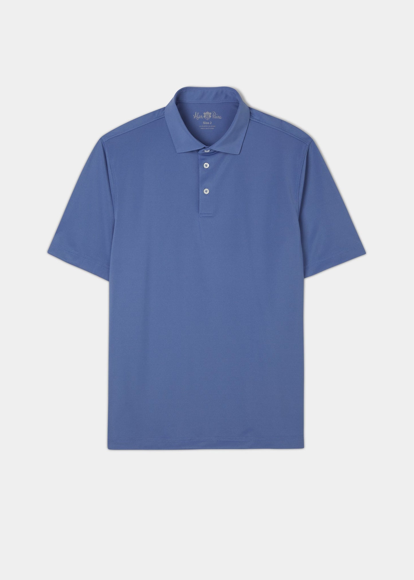 Men's 3 button polo shirt in mid blue.